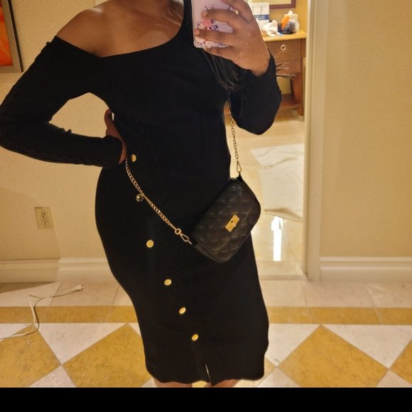 Black Off Shoulder Sweater Dress - Picture 1 of 5